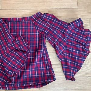Red Plaid Off Shoulder Blouse With Flair Sleeves